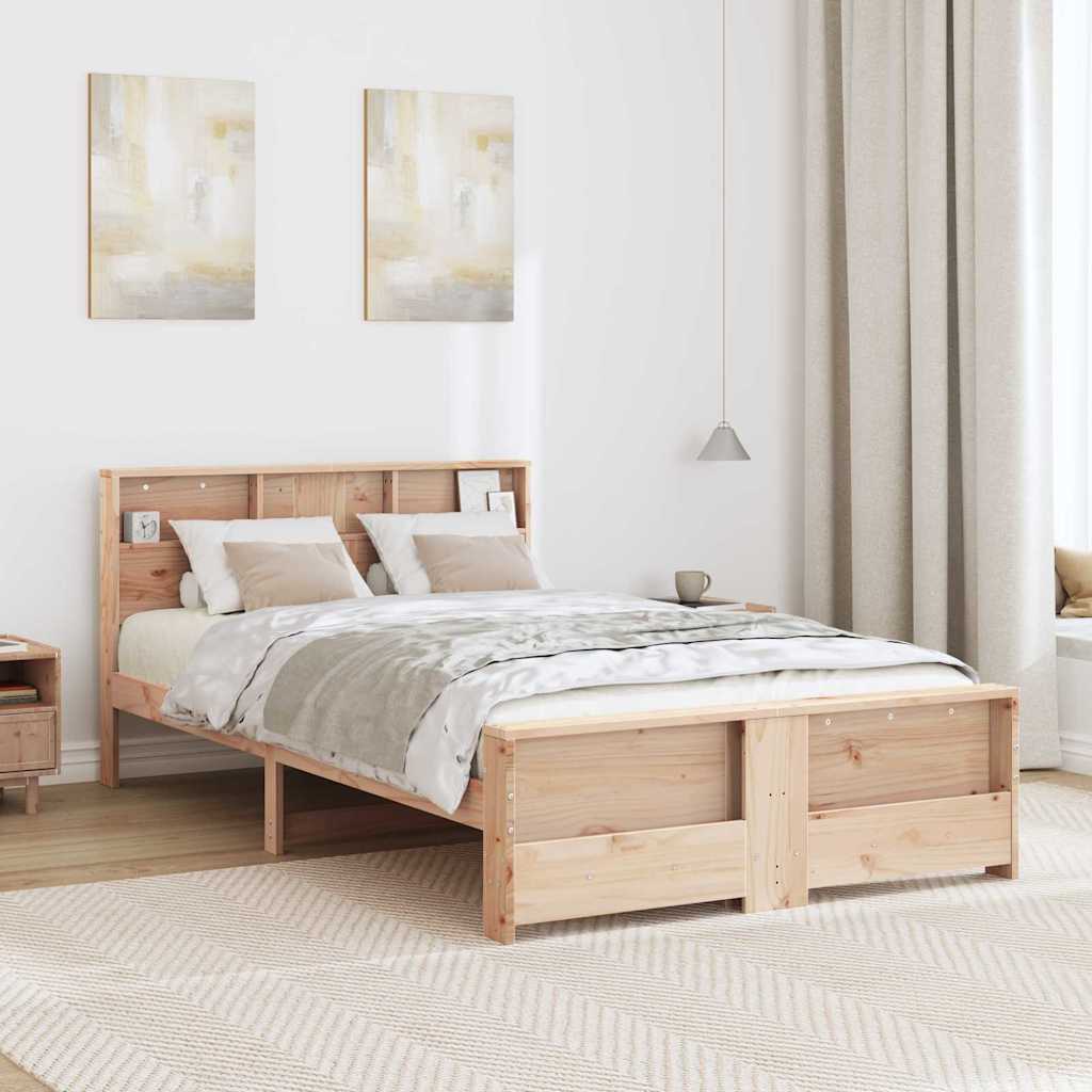Bed Frame with Headboard Brown 135 x 190 cm Solid pine wood